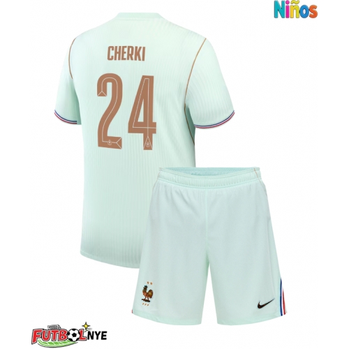 Camiseta Francia Rayan Cherki #24 Visitante Equipación para niños Mundial 2026 manga corta (+ pantalones cortos)